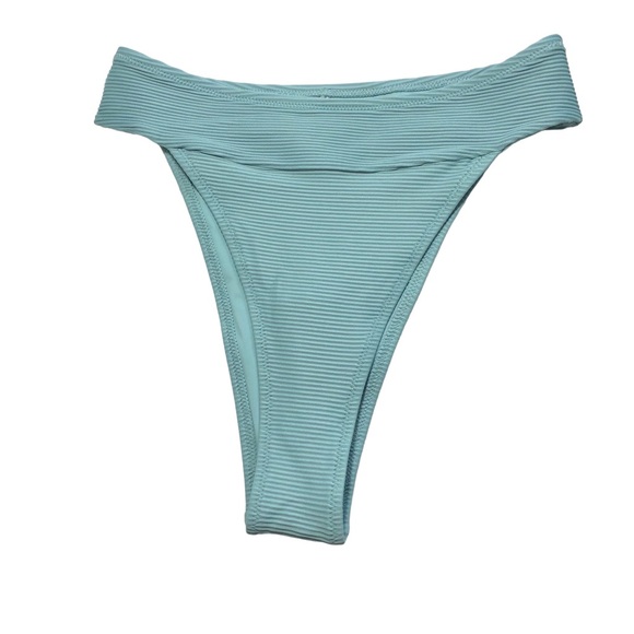 NWT CUPSHE High Waisted High Cut Banded Ribbed Bikini Bottom Light Mint Sz S - Picture 1 of 9